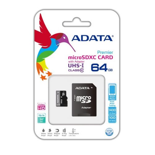 ADATA Memóriakártya MicroSDXC 64GB + Adapter UHS-I CL10 (50/10)