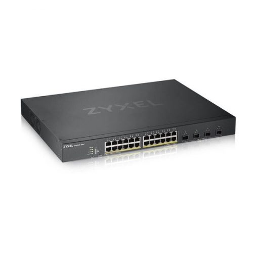 ZYXEL Switch 24x1000Mbps (24xPOE) + 4xGigabit kombó SFP+, Fémházas Menedzselhető, Rackes (24GbE POE port), XGS1930-28HP-