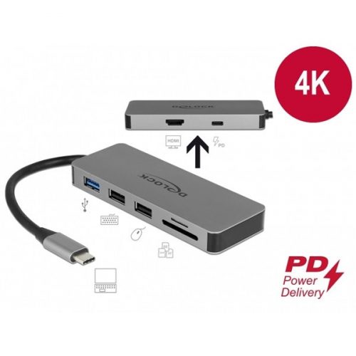 DELOCK USB Type-C Docking Station 4K - HDMI / Hub / SD kártyaolvasó / PD 2.0