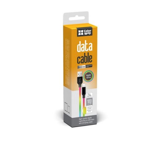 COLORWAY Kábel, Cable USB Apple Lightning (multicolor) 2.4A 1M (CW-CBUL016-MC)