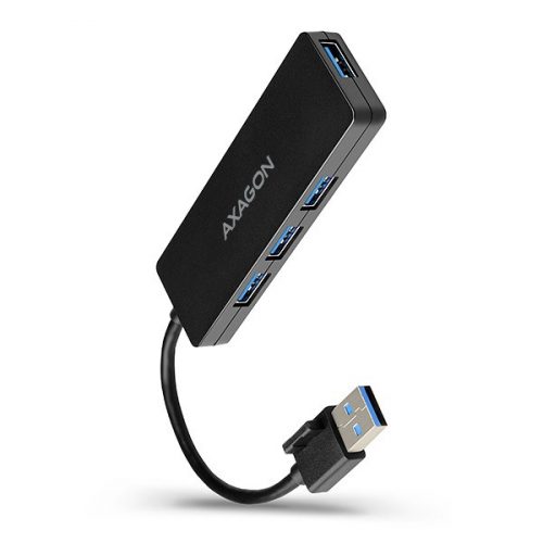 AXAGON HUE-G1A SUPERSPEED USB SLIM HUB, FEKETE (USB 3.2 Gen 1 hub ultrabookokhoz., 14 cm-es kábel)