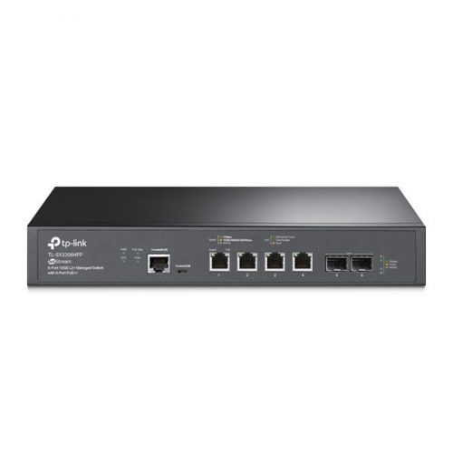 TP-LINK Switch 4x10Gbps(POE++) + 2x10Gbps SFP+ 1xkonzol port, Menedzselhető Rackes, TL-SX3206HPP