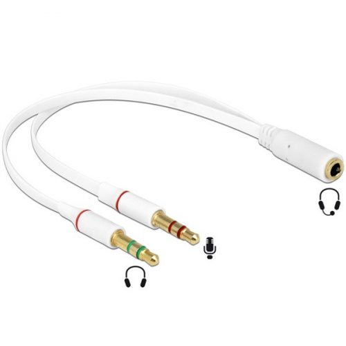 DELOCK Átalakító Headset Stereo jack 1x 3.5mm 4 pin female > 2x 3.5mm 3 pin male (iPhone)