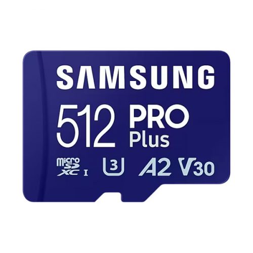 SAMSUNG Memóriakártya, PRO Plus microSDXC kártya 512GB, CLASS 10, UHS-I, U3, V30, A2, + Adapter, R180/W130