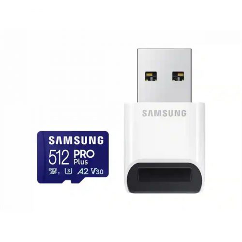 SAMSUNG Memóriakártya, PRO Plus + Reader microSDXC 512GB, CLASS 10, UHS-I, U3, V30, A2, R180/W130