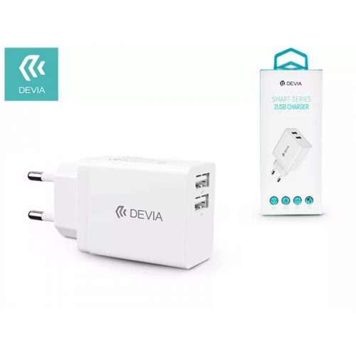 DEVIA UNIVERZÁLIS USB HÁLÓZATI TÖLTŐ ADAPTER 2XUSB - 5V/2,4A - SMART SERIES 2 USB CHARGER - WHITE