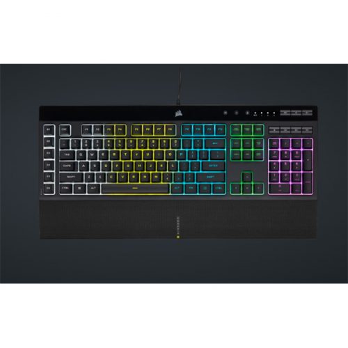 CORSAIR Vezetékes Billentyűzet Gaming, K55 RGB PRO, 6 programozható billentyű, Cseppálló, Csuklótámasz, US, fekete