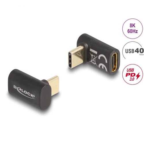 DELOCK Átalakító USB 40 Gbps Type-C male > female PD 3.0 100W 90 fokos 8K 60Hz