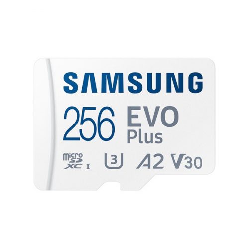 SAMSUNG Memóriakártya, EVO Plus microSD kártya (2021) 256GB, CLASS 10, UHS-1, U3, V30, A2, + Adapter, R160/W