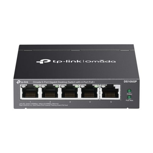 TP-LINK Switch 5x1000Mbps(4xPOE) Fémházas (Omada), DS105GP