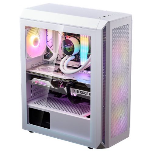 ADATA XPG Ház Midi ATX Valor AIR PLUS, 4x120mm RGB ventilátor, Tápegység nélkül, üvegfalú, fehér